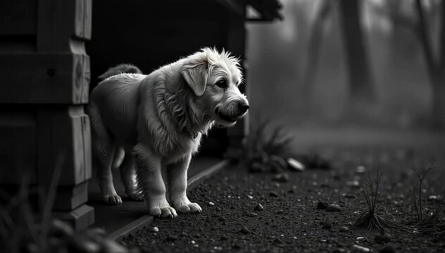 Komondor crying near its young pup
