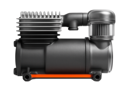 Air brake compressor with ribbed cooling fins and intake filter