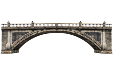 Ornate stone arch bridge with balustrade isolated on a transparent background image
