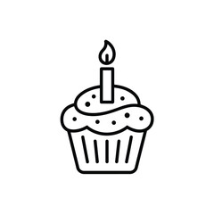 Simple line art icon of a birthday cupcake with a candle