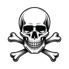 Skull and crossbones vector illustration in black and white style