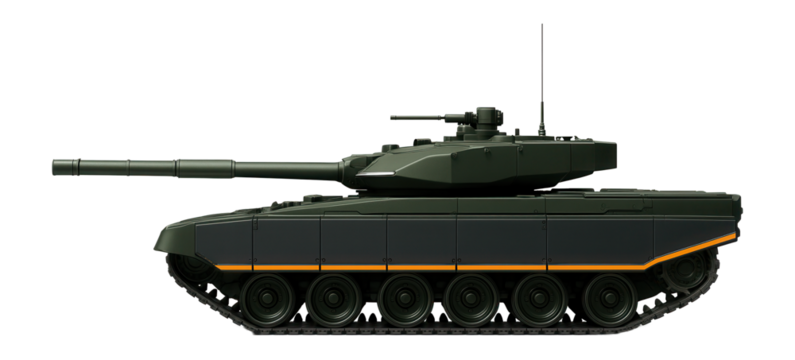 Main battle tank with a smoothbore gun and spaced armor skirts