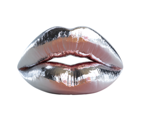  Chrome metal lips isolated on transparent background