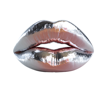  Chrome metal lips isolated on transparent background