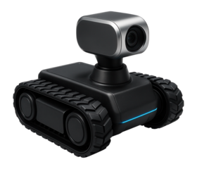 Compact surveillance robot with tracked wheels and pivoting camera head