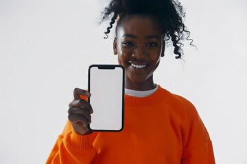A woman showing mobile screen