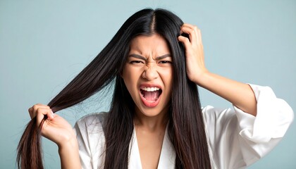 Naklejka premium Frustrated woman pulling her hair