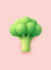 3D illustration of a fresh green broccoli. Minimal, clean design suitable for food, health, diet, or nutrition-related content. 3D Web Vector Illustration.