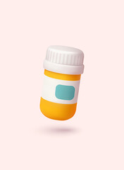 3D illustration of a plastic medicine bottle. Ideal for pharmaceutical, healthcare, or supplement-related themes. 3D Web Vector Illustration.