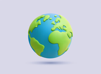 3D illustration of planet Earth with green continents. Represents geography, global topics, or environmental concepts. 3D Web Vector Illustration.