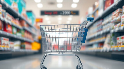 Shopping Aisle with Cart – Retail Grocery Supply and Navigation