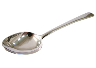 Polished metal spoon with curved handle isolated on a transparent background silver