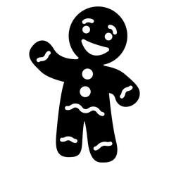 Logo postre de Navidad. Icono con silueta de hombre de pan de jengibre saludando