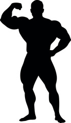 Fototapeta premium Bodybuilder silhouette posing, vector icon of a muscular man flexing for gym and fitness.