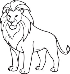 Obraz premium Line art of a standing lion looking forward, stylized body proportions,
