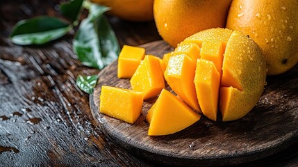 Fresh Ripe Mangoes with Sliced Cubes. 
