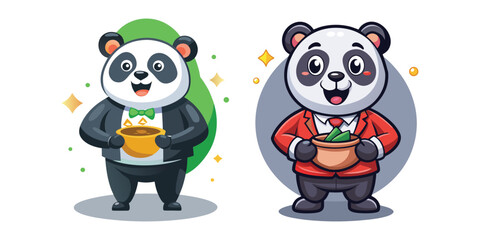 Corporate Friendly Panda Giving Performance Bonus Vector – Motivational Office Animal Character Design for HR, Business Presentations, Workplace Rewards, Posters, and Marketing Content