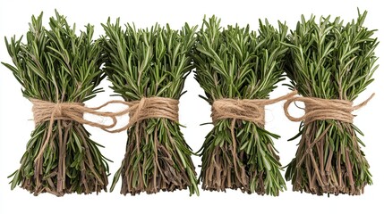Fresh rosemary bunch tied with twine, ready for cooking. -
