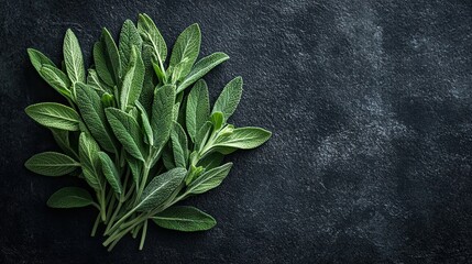 Fresh Sage Sprigs on Dark Background â€“ Culinary Herb Still Life 