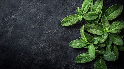 Fresh Sage Sprigs on Dark Background â€“ Culinary Herb Still Life 