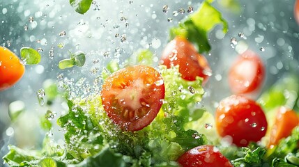Fresh salad ingredients moving dynamically, 
