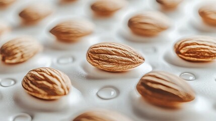 Fresh, shiny almonds against a white backdrop