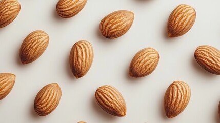 Fresh, shiny almonds against a white backdrop