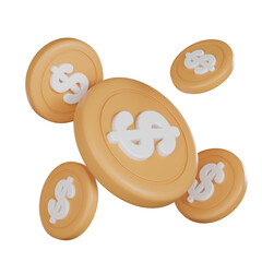 3D Investment icon concept. gold coin with dollar sign 3d icon in cartoon plastic style minimal
