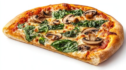 Fresh Slice of Vegetarian Pizza with Mushrooms and Spinach, Isolated on Transparent Background 