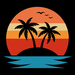palm trees on the beach summer t-shirt design without text