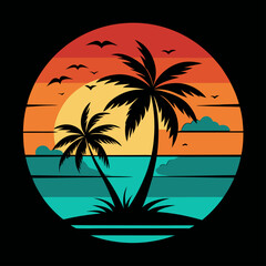 palm trees on the beach summer t-shirt design without text
