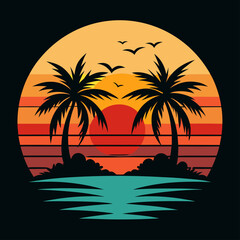 palm trees on the beach summer t-shirt design without text
