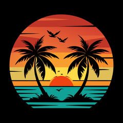 palm trees on the beach summer t-shirt design without text
