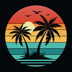 palm trees on the beach summer t-shirt design without text