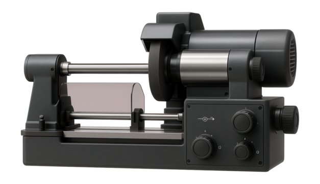 Internal grinding machine with a long workpiece capacity and manual adjustment knobs for custom projects in a prototyping workshop.