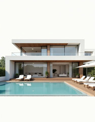 Fototapeta premium Luxury Modern Villa with Infinity Pool and Spacious Outdoor Lounge Area