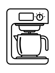 A simple black and white illustration of a coffee maker brewing a fresh pot of coffee.