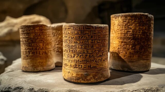Eight clay tablets inscribed with hieroglyphics, showcasing ancient Egyptian writing.