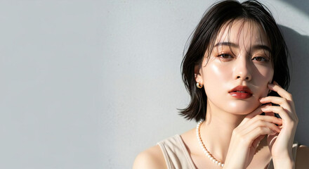 おしゃれなカットモデル女性の自然光ポートレート