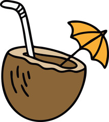 계절 여름 바다 코코넛 주스 음료수 라인드로잉 아이콘(summer beach items line drawing icon)