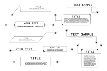 Text box frame, title callout tech hud border menu, modern line interface board. Set game elements, web design template for text, banner.