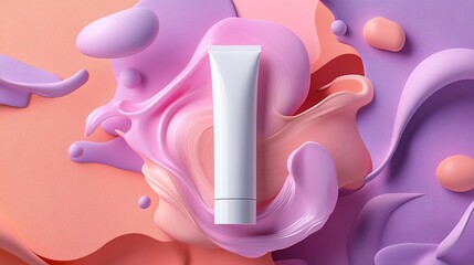A wrinklereducing gel tube surrounded by swirling abstract textures