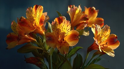 Naklejka premium Orange and yellow lilies in soft light
