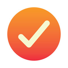 Orange check mark icon in a circle. Tick symbol in orange color, vector illustration. Check mark icon symbol vector. Symbol for website computer, mobile and app. EPS 10.
