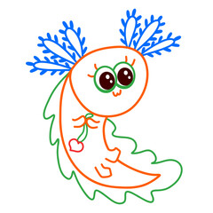 cute funny little axolotl holding a heart pendant in his paws