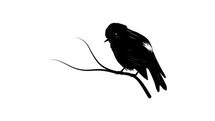 White-winged Robin bird, black isolated silhouette