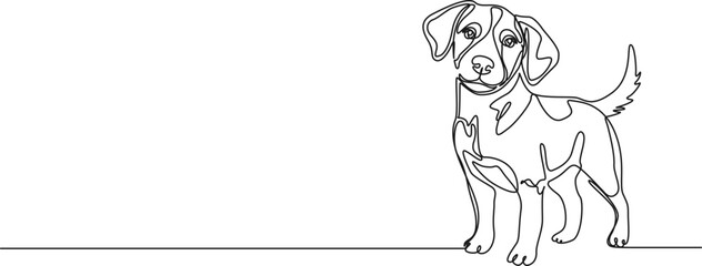 continuous single line drawing of cute little dog, line art vector illustration