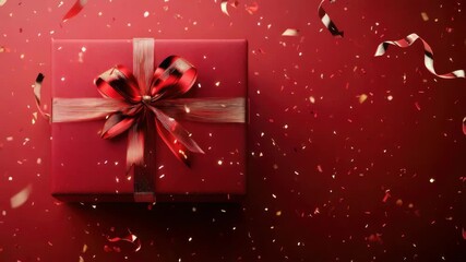 A vibrant red box adorned with a bow and festive ribbon. Ideal for birthdays, special occasions, or holiday celebrations.