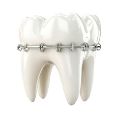 Tooth with braces, proper care tips to avoid cavities, isolated on fully transparent png background