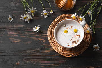 Chamomile moon milk, chamomile tea latte